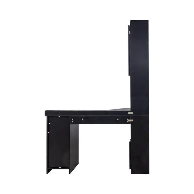 Alt view image 6 of 7 - L Shaped Desk with Hutch, 42" Corner Desk Hutch with Shelves, Farmhouse Computer Desk with Drawer for Work and Study, Storage Cabinet with Glass Door, Large Working Space,Black