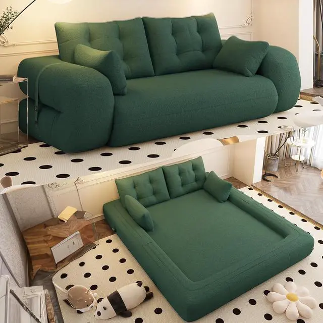 Main image of 78.7" Pull Out Couch, 3-in-1 Foldable Human Dog Bed, Convertible Lazy Sofa Bed, Teddy Upholstered Loveseat with Button Tufted Back Pillows, Sleeper Sofa for Living Room,Guest Room,Playroom,Beige