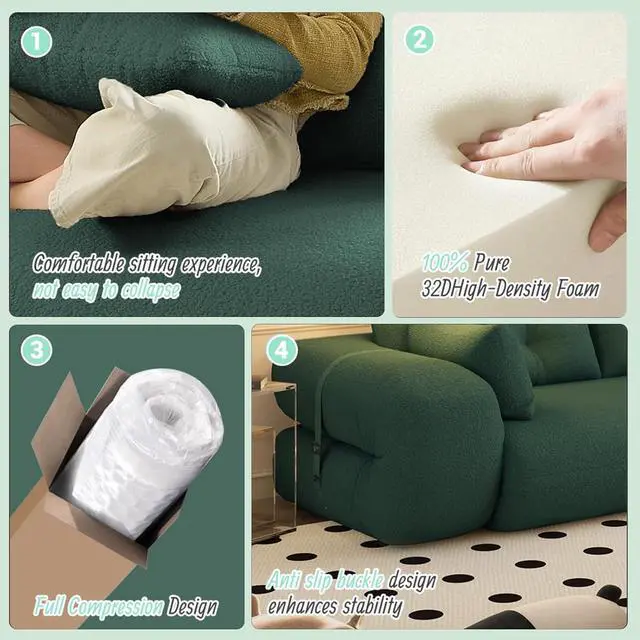 Alt view image 5 of 7 - 78.7" Pull Out Couch, 3-in-1 Foldable Human Dog Bed, Convertible Lazy Sofa Bed, Teddy Upholstered Loveseat with Button Tufted Back Pillows, Sleeper Sofa for Living Room,Guest Room,Playroom,Beige