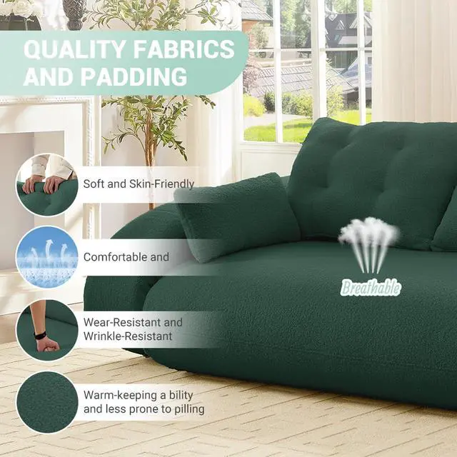 Alt view image 6 of 7 - 78.7" Pull Out Couch, 3-in-1 Foldable Human Dog Bed, Convertible Lazy Sofa Bed, Teddy Upholstered Loveseat with Button Tufted Back Pillows, Sleeper Sofa for Living Room,Guest Room,Playroom,Beige