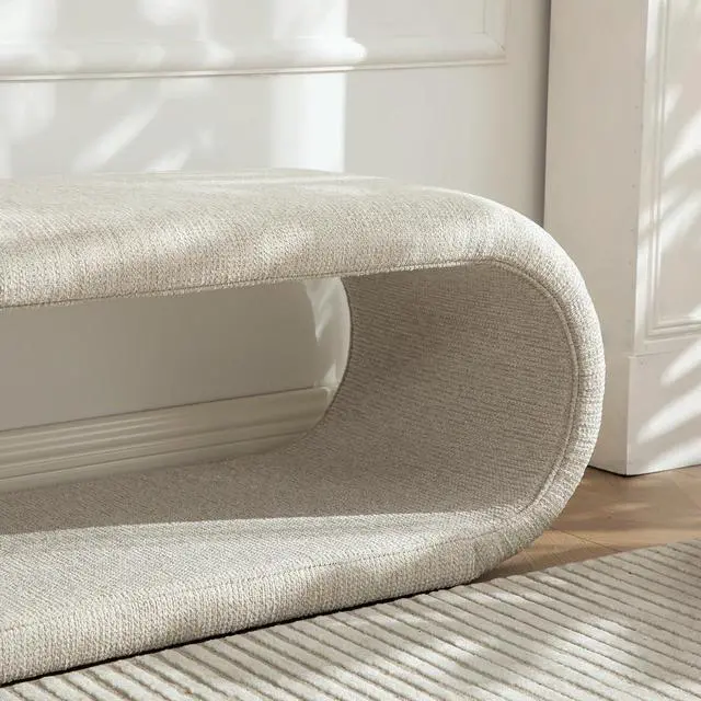 Alt view image 6 of 7 - 52.17" Chenille Upholstered Entryway Bench, Modern Wide End of Bed Bench, Footrest with Solid Iron Frame, Soft Window Foot Stool for Dining Room, Living Room, Bedroom, Wheat
