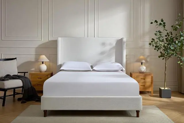 Alt view image 2 of 7 - Velvet King Upholstered Bed with Wingback Headboard, 54" Tall Headboard Platform Bed with Solid Wooden Slats, Thick Fabric Double Bed, No Box Spring Needed, Dark Gray