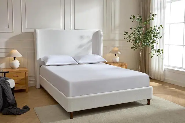 Alt view image 7 of 7 - Velvet King Upholstered Bed with Wingback Headboard, 54" Tall Headboard Platform Bed with Solid Wooden Slats, Thick Fabric Double Bed, No Box Spring Needed, Dark Gray