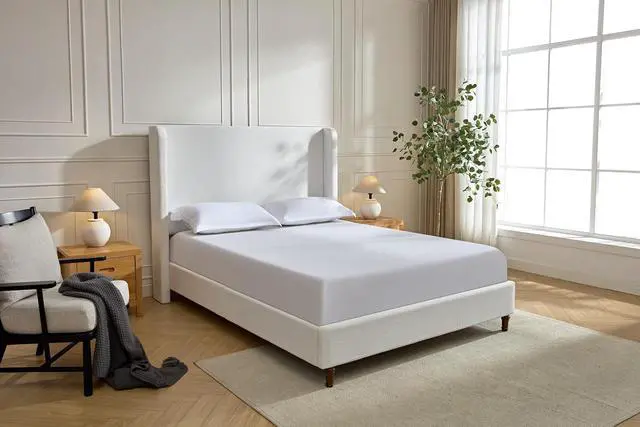 Alt view image 6 of 7 - Velvet King Upholstered Bed with Wingback Headboard, 54" Tall Headboard Platform Bed with Solid Wooden Slats, Thick Fabric Double Bed, No Box Spring Needed, Dark Gray