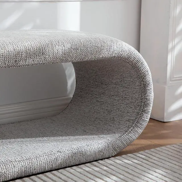 Alt view image 6 of 7 - 52.17" Chenille Upholstered Entryway Bench, Modern Wide End of Bed Bench, Footrest with Solid Iron Frame, Soft Window Foot Stool for Dining Room, Living Room, Bedroom, Light Brown
