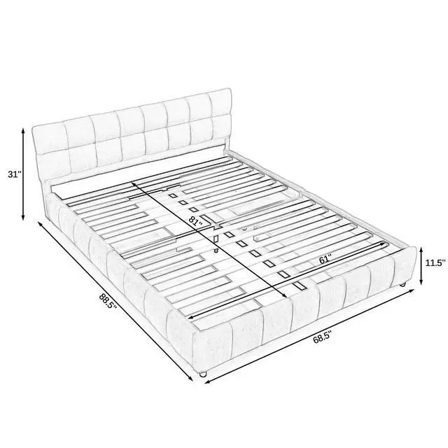 Alt view image 2 of 3 - Queen Size Cloud Bed Frame with Storage Drawers, Chenille Upholstered Platform Bed with Headboard and Solid Frame,Grounded Double Bed with Solid Wooden Slats Support, No Box Spring Needed, Beige