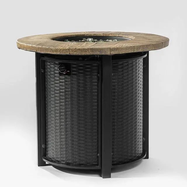 Alt view image 3 of 7 - 30 Inch Propane Fire Pit Table, 40000BTU Gas Fire Pit Table with Ignition Systems, Iron Tabletop with Lid and Lava Rock, Outdoor Firetable for Patio Deck Garden Backyard