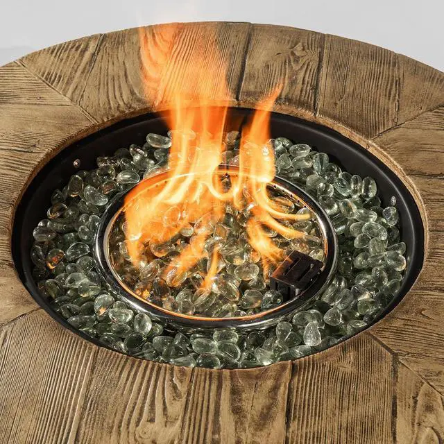 Alt view image 4 of 7 - 30 Inch Propane Fire Pit Table, 40000BTU Gas Fire Pit Table with Ignition Systems, Iron Tabletop with Lid and Lava Rock, Outdoor Firetable for Patio Deck Garden Backyard