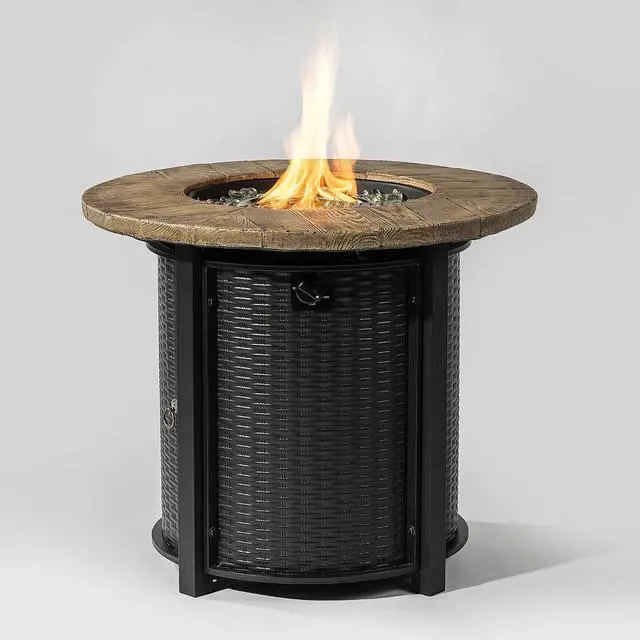 Alt view image 5 of 7 - 30 Inch Propane Fire Pit Table, 40000BTU Gas Fire Pit Table with Ignition Systems, Iron Tabletop with Lid and Lava Rock, Outdoor Firetable for Patio Deck Garden Backyard