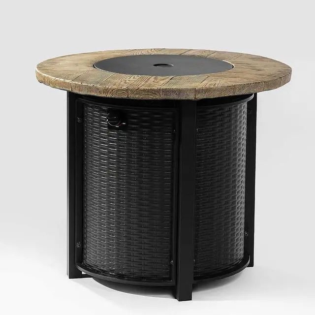 Alt view image 6 of 7 - 30 Inch Propane Fire Pit Table, 40000BTU Gas Fire Pit Table with Ignition Systems, Iron Tabletop with Lid and Lava Rock, Outdoor Firetable for Patio Deck Garden Backyard