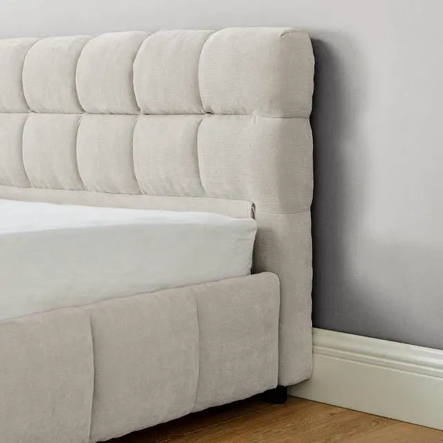 Alt view image 7 of 7 - California King Platform Bed Frame with 4 Drawers, Chenille Upholstered Bed with Storage Underneath, Luxury Floor Double Bed with Headboard and Solid Wooden Slat Support, Bedroom Furniture,Beige