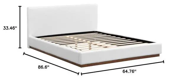 Alt view image 2 of 7 - Queen Size Floor Bed with Solid Wood Base, Elegant Boucle Upholstered Bedframe, Modern Luxury Double Bed, Cushioned Bedroom Furniture, No Box Spring Needed, Noise-Free, White
