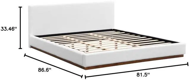 Alt view image 2 of 7 - King Size Floor Bed with Solid Wood Base, Elegant Boucle Upholstered Bedframe, Modern Luxury Double Bed, Cushioned Bedroom Furniture, No Box Spring Needed, Noise-Free, White