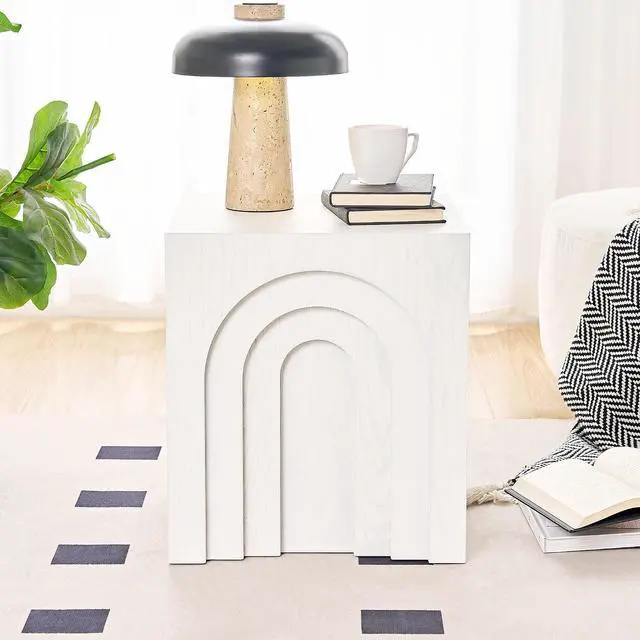 Alt view image 2 of 7 - Square Side Table,Small End Table&Wood End Table,Mid Century Modern End Table,Stool & Side Table for Living Room & Bedroom,Corner,Sofa of Couch End Table,15.74'' (White)