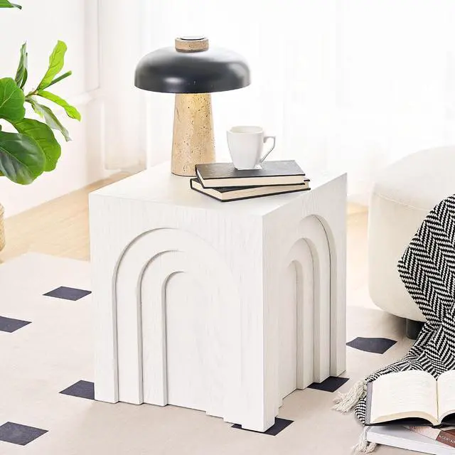 Alt view image 4 of 7 - Square Side Table,Small End Table&Wood End Table,Mid Century Modern End Table,Stool & Side Table for Living Room & Bedroom,Corner,Sofa of Couch End Table,15.74'' (White)