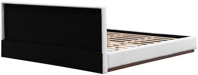 Alt view image 7 of 7 - King Size Floor Bed with Solid Wood Base, Elegant Boucle Upholstered Bedframe, Modern Luxury Double Bed, Cushioned Bedroom Furniture, No Box Spring Needed, Noise-Free, White