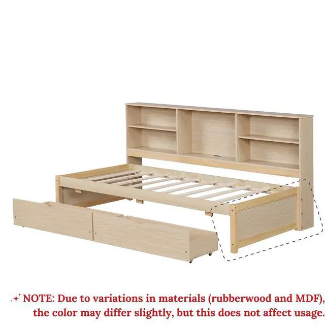 Alt view image 2 of 7 - Twin Size Bed Frame with Desk Underneath, Side Bookshelves, Two Drawers & Built-in USB Port Perfect for Bedroom Storage & Organization