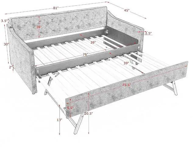 Alt view image 2 of 7 - 3 in 1 Twin Daybed with Trundle, Upholstered Twin to King Guest Bed with USB Charging Ports, Extendable Corner Twin Pull Out Bed with Wheels with Strong Supports for Living Room, Guest Room, Grey