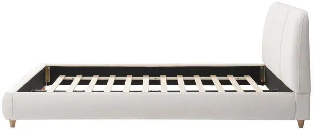 Alt view image 6 of 7 - Linen Upholstered Bed Frame Queen Size, Soft Platform Double Bed Frame with Tufted Headboard, Solid Wood Legs, Noise-Free, Cushioned Bedroom Furniture, White
