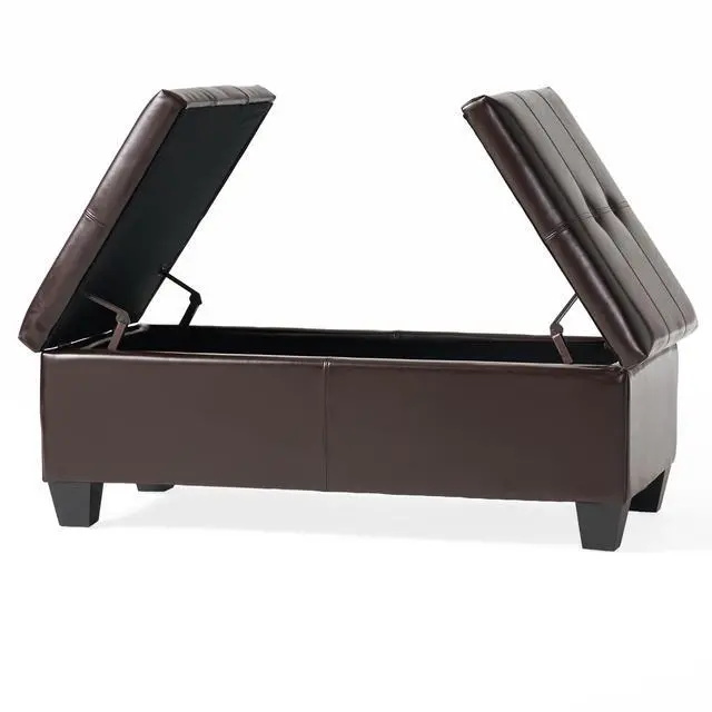Alt view image 4 of 7 - Button Tufted Large Ottoman Table with Lift Up Top, PU Leather Upholstered with Storage, Storage Bench with Double Lids, Comfy Footrest, Sofa Side Table for Living room, Bedroom and Office,Brown
