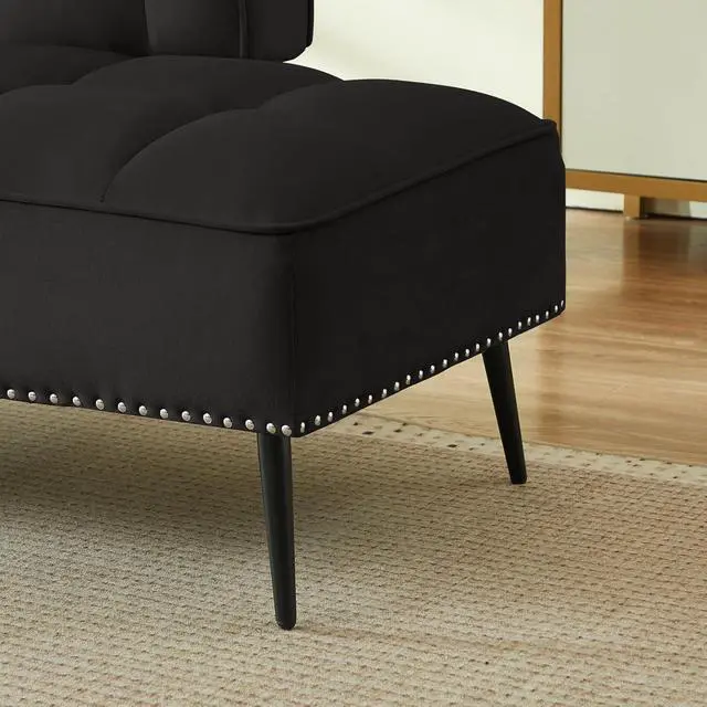 Alt view image 7 of 7 - 54" Ottoman Bench with 360° Rotating Side Table, Velvet Upholstered 2 Seater Sofa with Backrest, Lounge Chair with Button Tufted Cushions, Entryway Stool for Living Room, Bedroom, Apartment, Black