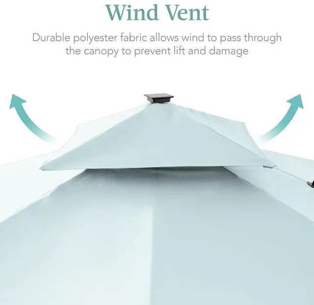 Alt view image 6 of 7 - 10x10ft Cantilever Patio Umbrella w/Base Included, Solar LED Lights 360 Rotation Large Offset Hanging Outdoor Shade for Deck Pool Backyard w/Stand Baby Blue