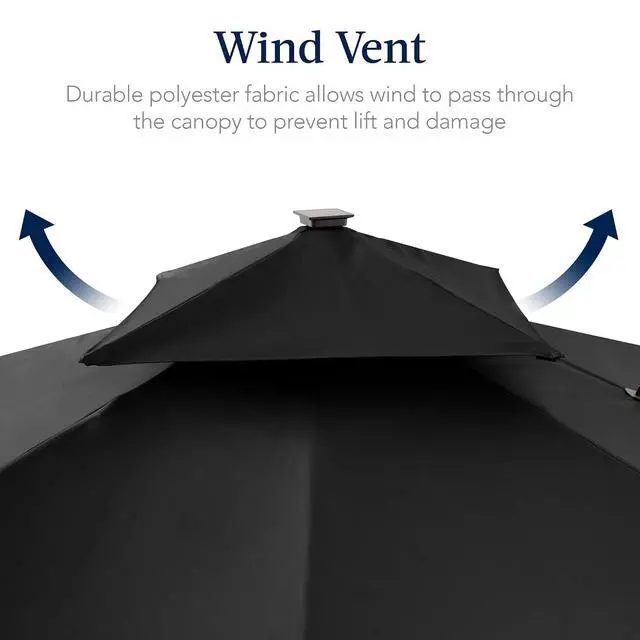 Alt view image 7 of 7 - 12x12ft LED Cantilever Patio Umbrella w/Base Included & 360° Rotation, Large Solar Offset Hanging Outdoor Sun Shade for Deck, Backyard Table w/Stand & Lights Black
