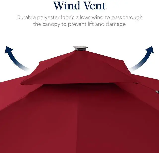 Alt view image 7 of 7 - 12x12ft LED Cantilever Patio Umbrella w/Base Included & 360° Rotation, Large Solar Offset Hanging Outdoor Sun Shade for Deck, Backyard Table w/Stand & Lights Burgundy