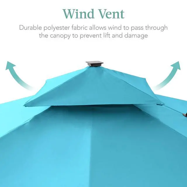 Alt view image 6 of 7 - 10x10ft Cantilever Patio Umbrella w/Base Included, Solar LED Lights 360 Rotation Large Offset Hanging Outdoor Shade for Deck Pool Backyard w/Stand Sky Blue