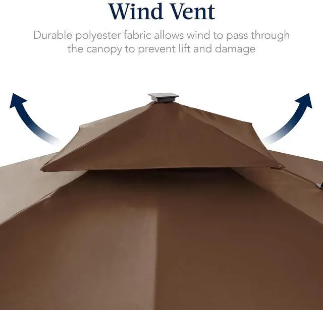 Alt view image 7 of 7 - 12x12ft LED Cantilever Patio Umbrella w/Base Included & 360° Rotation, Large Solar Offset Hanging Outdoor Sun Shade for Deck, Backyard Table w/Stand & Lights Brown