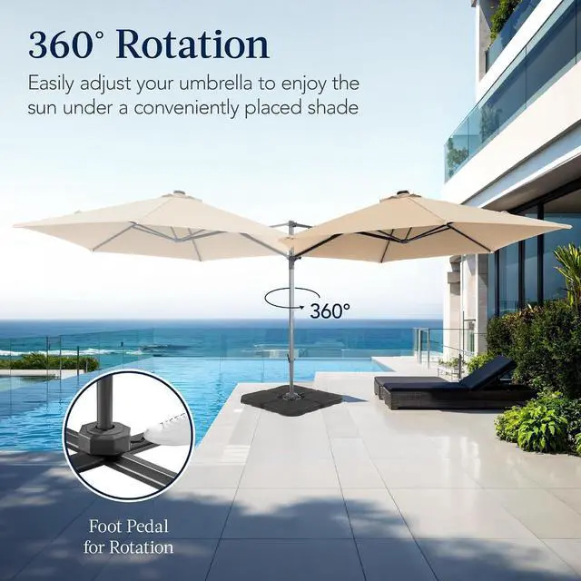 Alt view image 3 of 7 - 10ft Offset Cantilever Hanging Market Patio Umbrella, Smooth 360° Rotation, 8 Sturdy Ribs, Easy Adjustment - Sand