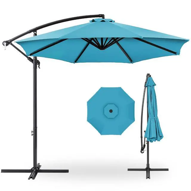 Main image of 10ft Offset Cantilever Hanging Market Patio Umbrella, 8 Sturdy Ribs, Easy Adjustment - Sky Blue
