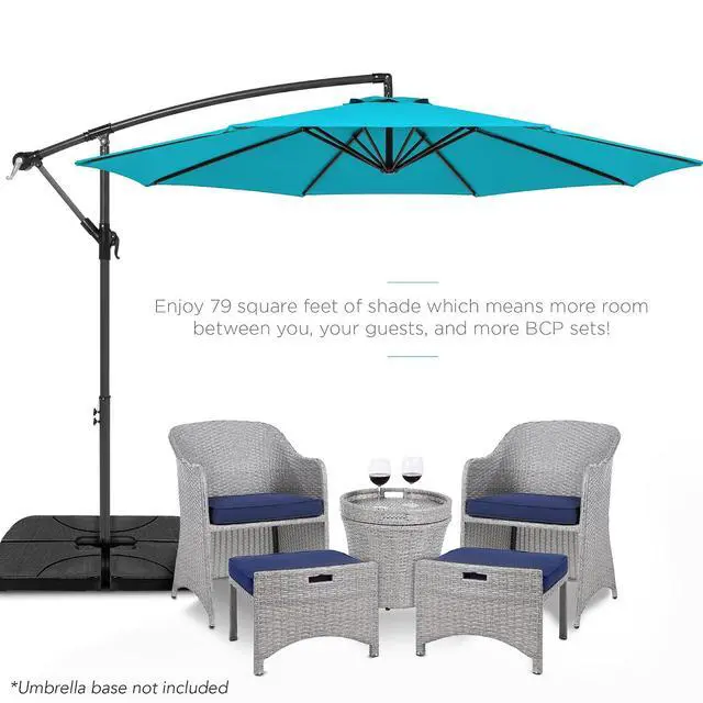 Alt view image 2 of 7 - 10ft Offset Cantilever Hanging Market Patio Umbrella, 8 Sturdy Ribs, Easy Adjustment - Sky Blue