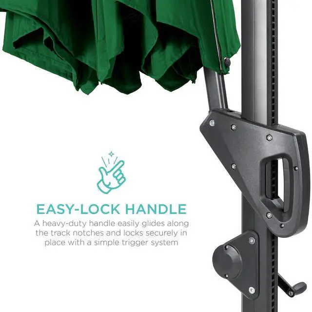 Alt view image 4 of 7 - 10ft Solar LED Cantilever Patio Umbrella, 360-Degree Rotation Hanging Offset Market Outdoor Sun Shade for Backyard, Deck, Poolside w/Lights, Easy Tilt, Cross Base - Green