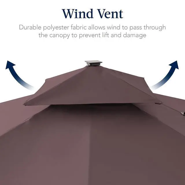 Alt view image 7 of 7 - 12x12ft LED Cantilever Patio Umbrella w/Base Included & 360° Rotation, Large Solar Offset Hanging Outdoor Sun Shade for Deck, Backyard Table w/Stand & Lights Deep Taupe