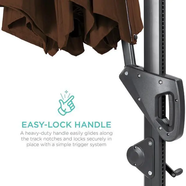 Alt view image 4 of 7 - 10ft Solar LED Cantilever Patio Umbrella, 360-Degree Rotation Hanging Offset Market Outdoor Sun Shade for Backyard, Deck, Poolside w/Lights, Easy Tilt, Cross Base - Brown