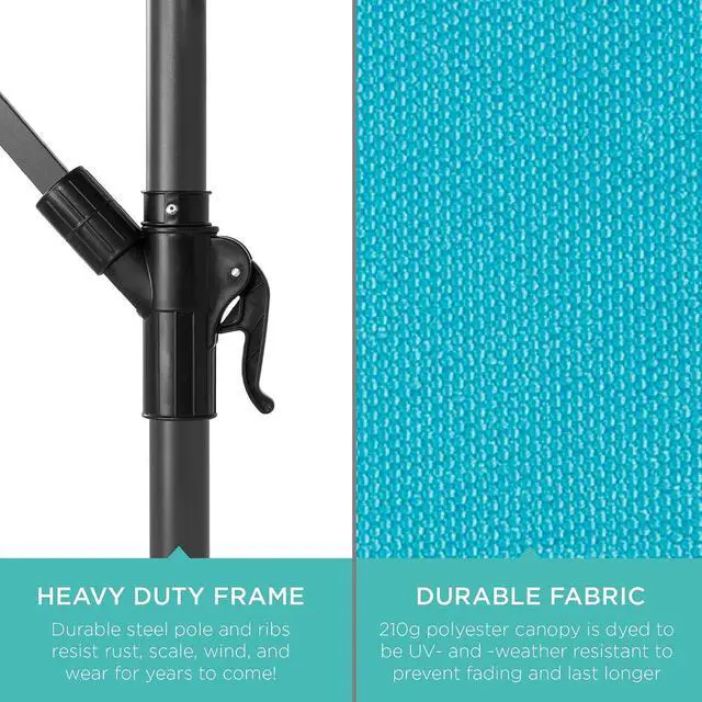 Alt view image 6 of 7 - 10ft Offset Cantilever Hanging Market Patio Umbrella, 8 Sturdy Ribs, Easy Adjustment - Sky Blue