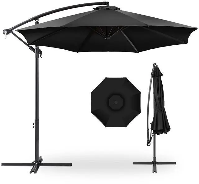 Main image of 10ft Offset Hanging Market Patio Umbrella w/Easy Tilt Adjustment, Polyester Shade, 8 Ribs for Backyard, Poolside, Lawn and Garden - Black