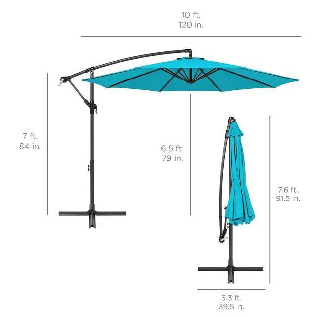 Alt view image 7 of 7 - 10ft Offset Cantilever Hanging Market Patio Umbrella, 8 Sturdy Ribs, Easy Adjustment - Sky Blue