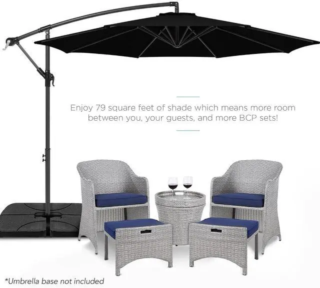 Alt view image 2 of 7 - 10ft Offset Hanging Market Patio Umbrella w/Easy Tilt Adjustment, Polyester Shade, 8 Ribs for Backyard, Poolside, Lawn and Garden - Black
