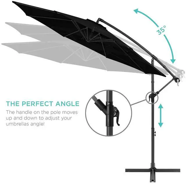 Alt view image 4 of 7 - 10ft Offset Hanging Market Patio Umbrella w/Easy Tilt Adjustment, Polyester Shade, 8 Ribs for Backyard, Poolside, Lawn and Garden - Black