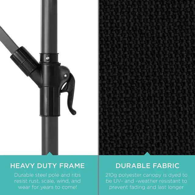 Alt view image 6 of 7 - 10ft Offset Hanging Market Patio Umbrella w/Easy Tilt Adjustment, Polyester Shade, 8 Ribs for Backyard, Poolside, Lawn and Garden - Black