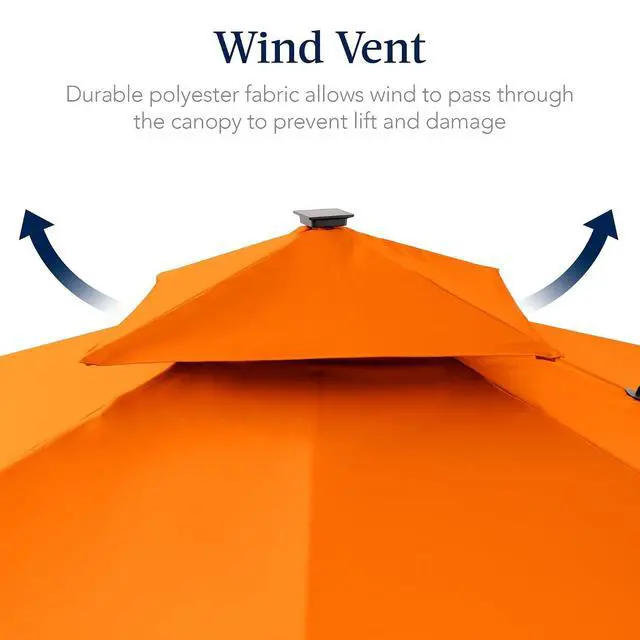 Alt view image 7 of 7 - 12x12ft LED Cantilever Patio Umbrella w/Base Included & 360° Rotation, Large Solar Offset Hanging Outdoor Sun Shade for Deck, Backyard Table w/Stand & Lights Orange