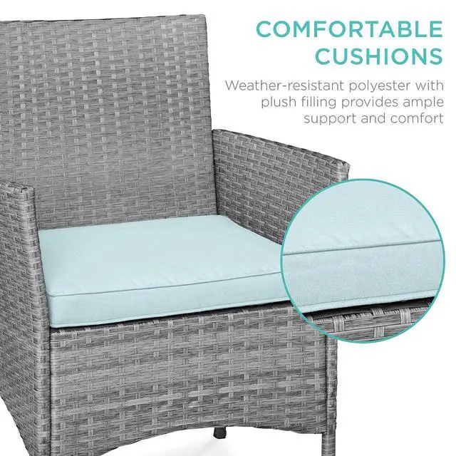 Alt view image 4 of 7 - 3-Piece Outdoor Wicker Conversation Bistro Set, Space Saving Patio Furniture for Garden w/Side Table - Gray/Pastel Blue