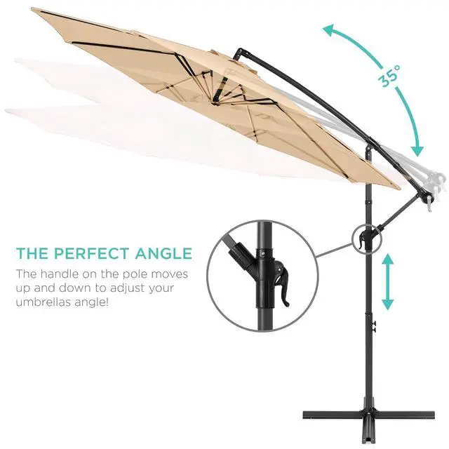 Alt view image 4 of 7 - 10ft Offset Cantilever Hanging Market Patio Umbrella, 8 Sturdy Ribs, Easy Adjustment - Sand