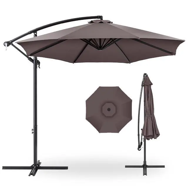 Main image of 10ft Offset Hanging Market Patio Umbrella w/Easy Tilt Adjustment, Polyester Shade, 8 Ribs for Backyard, Poolside, Lawn and Garden - Deep Taupe