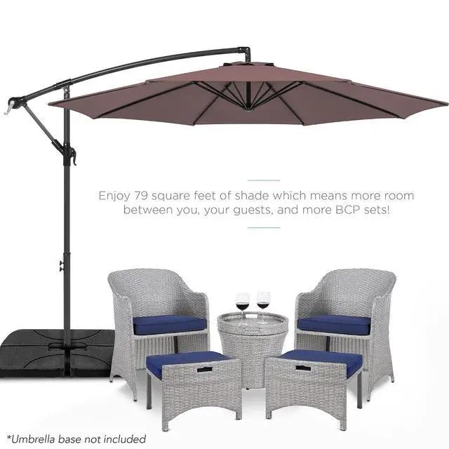 Alt view image 2 of 7 - 10ft Offset Hanging Market Patio Umbrella w/Easy Tilt Adjustment, Polyester Shade, 8 Ribs for Backyard, Poolside, Lawn and Garden - Deep Taupe