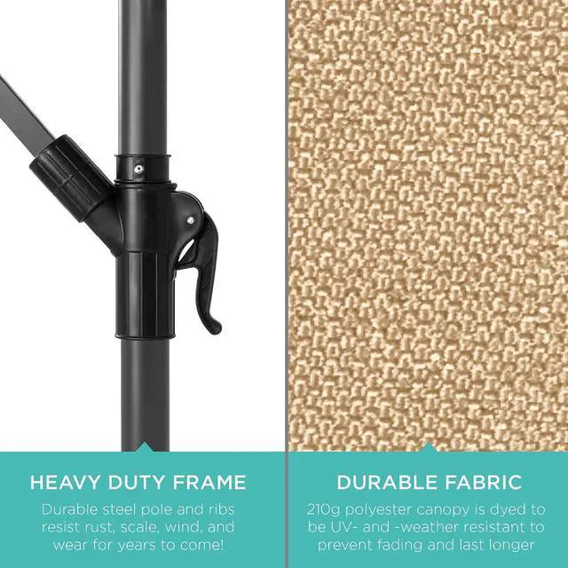 Alt view image 6 of 7 - 10ft Offset Cantilever Hanging Market Patio Umbrella, 8 Sturdy Ribs, Easy Adjustment - Sand