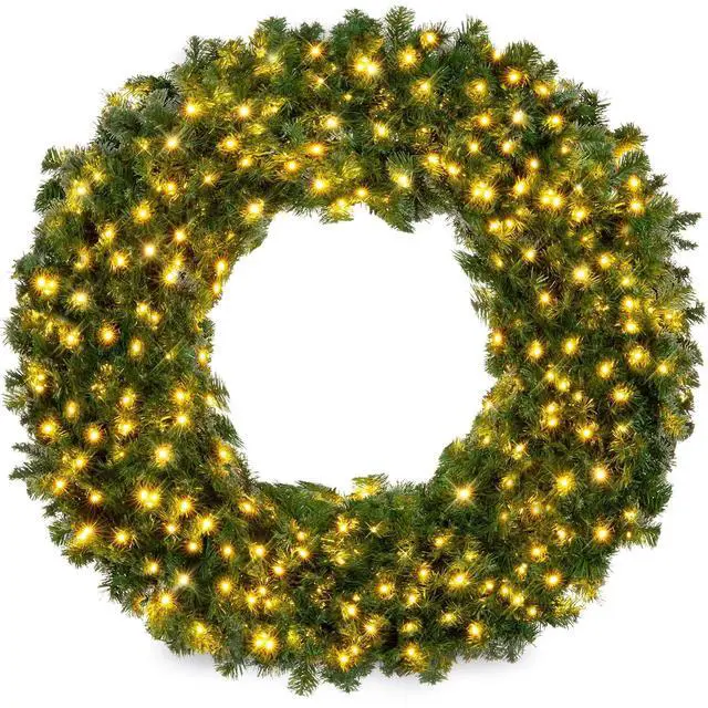 Main image of 24in Large Artificial Pre-Lit Fir Christmas Wreath Holiday Accent Decoration w/ 50 LED Lights, 100 PVC Tips