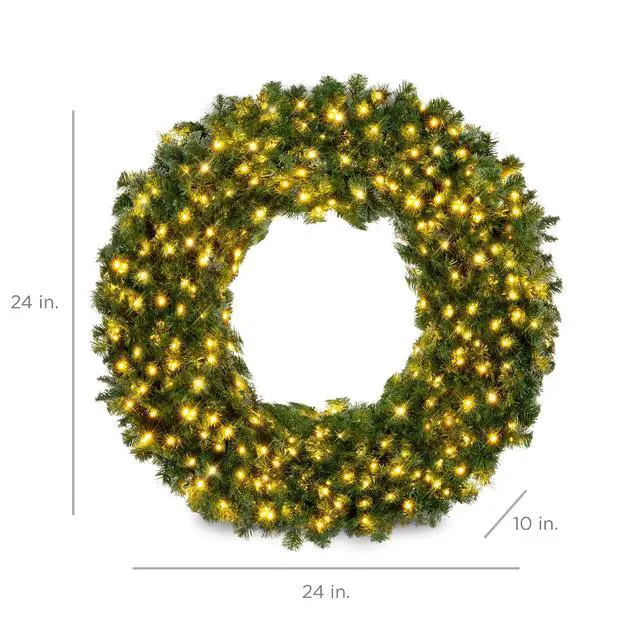 Alt view image 2 of 7 - 24in Large Artificial Pre-Lit Fir Christmas Wreath Holiday Accent Decoration w/ 50 LED Lights, 100 PVC Tips